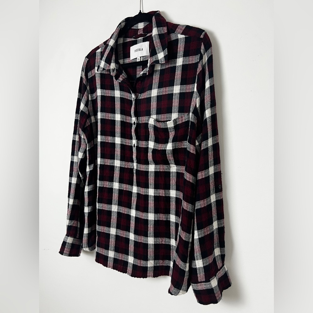 Pistola Red Buffalo Check Popover Roll Tab Sleeve Button Back Flannel Shirt XL - Picture 4 of 11